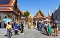 Bangkok, Thailand - December 02, 2019: Tourists visiting the Wat Phra Kaew, Temple of the Emerald Buddha, and Grand Palace complex