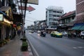 Traffic on the street of the capital of Thailand in the evening. Urban Asian traffic