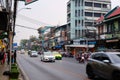 Traffic on the street of the capital of Thailand in the evening. Urban Asian traffic