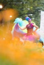 BANGKOK, THAILAND - DECEMBER 13, 2014: An unidentified female dance and spreads her colorful dress