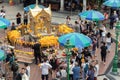 Bangkok, Thailand - December 16, 2020 : unidentified tourists and thai people praying respect the famous Erawan shrine at Royalty Free Stock Photo