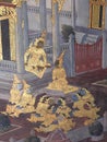 Wall paintings from a Buddhist temple depicting scenes of court life. Ancient illustrations