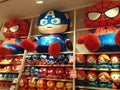 BANGKOK, THAILAND - Feb,10 2020: Cute superhero dolls/toys of the Marvel universe on orderly store shelves in