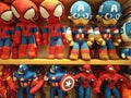 BANGKOK, THAILAND - Feb,10 2020: Cute superhero dolls/toys of the Marvel universe on orderly store shelves in