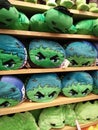 BANGKOK, THAILAND - Feb,10 2020: Cute superhero pillows/products of the Marvel universe on orderly store shelves in `Miniso` gift