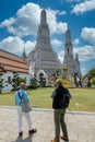 Bangkok Thailand - FEB 22,2020 : 2 guides were standing in front of wat Arun Temple Royalty Free Stock Photo