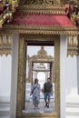 Tourists visit to Wat Phra Chetuphon Vimolmangkalaram Temple in Bangkok