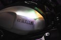 Bangkok, Thailand, February 23, 2020: Close up of YAMAHA logo on the motorcycle body. YAMAHA is one of the famous motorcycle