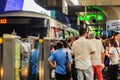 Bangkok, Thailand - February 28, 2017: Crowd of passengers on BTS Skytrain waiting for BTS at Siam station to continue to