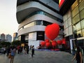 Bangkok, Thailand - February 1,2020 the department store setup big red heart balloon the street to celebrate Valentine festival