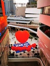 Bangkok, Thailand - February 1,2020 the department store setup big red heart balloon the street to celebrate Valentine festival