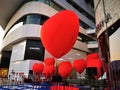 Bangkok, Thailand - February 1,2020 the department store setup big red heart balloon the street to celebrate Valentine festival