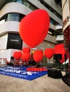 Bangkok, Thailand - February 1,2020 the department store setup big red heart balloon the street to celebrate Valentine festival