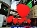 Bangkok, Thailand - February 1,2020 the department store setup big red heart balloon the street to celebrate Valentine festival