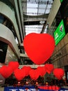 Bangkok, Thailand - February 1,2020 the department store setup big red heart balloon the street to celebrate Valentine festival