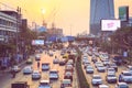 Traffic jam moves slowly along a busy road in city of Bangkok Royalty Free Stock Photo