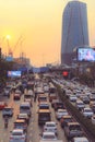 Traffic moves slowly along a busy road in city of Bangkok Royalty Free Stock Photo