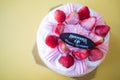 Bangkok, Thailand - February 6, 2022 : Iced cream strawberry cake with the text of Happy Birthday from SwensenÃ¢â¬â¢s ice cream shop