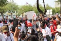 The many myanmar protesters to protest against the military coup and free Aung San Suu Kyi