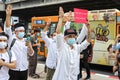 Myanmar protesters joined thai protesters protest at Pathumwan Intersection