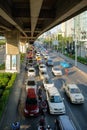 Traffic moves slowly along a busy road in Bangkok, Thailand. Ann Royalty Free Stock Photo