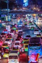 Bangkok, Thailand - February 21, 2017: View of long traffic jam