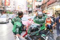 BANGKOK, THAILAND : grab bike couriers at Yaowarat road in Bangkok