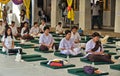 Bangkok, Thailand 13.08.2017. Group of peaceful people meditating in Wat Phra Chetupon Vimon Mangrakar Wat Pho temple at Bangkok,