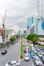 BANGKOK, THAILAND - 1.11.2019: Heavy traffic in the Bangkok city. Evening traffic peak and jam in rush hour. Pollution by cars and Royalty Free Stock Photo