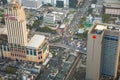 aerial view of the skyline of Bangkok with highway and bridges