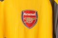 Bangkok, Thailand - Jan 18, 2022 : Arsenal logo on Arsenal retro shirt away jersey season 2016-2017 Royalty Free Stock Photo