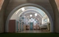 Cutest and beautiful interior of the restoom for small children .with small blue, pink cubicles and low sinks made especially for Royalty Free Stock Photo