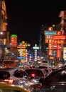 BANGKOK, THAILAND - Jan 07, 2020: Night heavy traffic at Chinatown in Bangkok Royalty Free Stock Photo