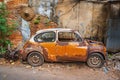 Old car wreck in old alley of talat noi.Talad Noi Talat Noi Royalty Free Stock Photo