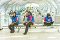 Women of the cleaning company at new Airport Suvarnabhumi have a rest Royalty Free Stock Photo