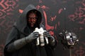 Bangkok Thailand - January 14, 2020: Action figure model Darth Maul in hood holding binoculars with droid DRK-1 from Star Wars