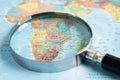 Bangkok, Thailand January 20, 2022 Africa, Magnifying glass close up with colorful world map, travel, geography, tourism and