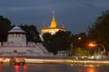 Chedi the Buddhist temple of the Gold mountain in evening twilight, Bangkok