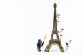 Bangkok, Thailand - January, 17, 2021 :  Lego Star Wars climbing the Eiffel Tower toy at Bangkok, Thailand.Fun scene concept Royalty Free Stock Photo