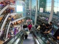 Bangkok, Thailand - January 04 2020: Many people come to go shopping with people standing on the escalator. inside Terminal 21