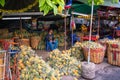 Bangkok, Thailand - January 25, 2016: Pineapple stall at a traditional market in Bangkok