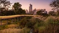 BANGKOK, THAILAND January 03rd, 2024 : Cityscape at sunset in Benchakitti forest park, Benchakitti Forest Park is new landmark