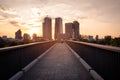 BANGKOK, THAILAND - January 03rd, 2024 Cityscape at sunset in Benchakitti forest park, Benchakitti Forest Park is new landmark