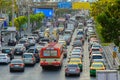 A stream of cars, Traffic jam in Bangkok, Largest city of Thailand Royalty Free Stock Photo