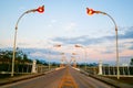 BANGKOK, THAILAND - JANUARY 2, 2018: The sunset time of Third ThaiÃ¢â¬âLao Friendship Bridge, over the Mekong is a bridge that