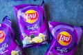 BANGKOK, THAILAND - January 26, 2022 : Thai packaging Lay`s potato chips are new Truffle flavored