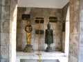 Two Buddha images in one of the Mausoleums of the Thai royal family of the Royal Cemetery in Wat Ratchabophit temple in Bangkok