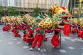 Unidentified group of people perform a traditional dragon dance at Iconsiam to celebrate traditional Chinese`s lunar new year