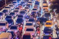 Bangkok, Thailand - January 30, 2017: View of Traffic jam at night in Sathorn Road, Sathorn district, Bangkok, Thailand. Royalty Free Stock Photo