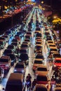 Bangkok, Thailand - January 30, 2017: View of Traffic jam at night in Sathorn Road, Sathorn district, Bangkok, Thailand. Royalty Free Stock Photo